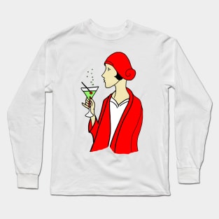 Art Deco Woman in Red Hat Long Sleeve T-Shirt